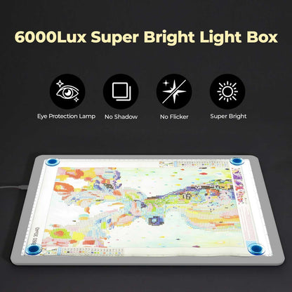 Heanolier A4 LED Copy Board Light Tracing Box,Super Bright Magnetic Light pad with Side physical Buttons,Adjustable Corded Light Table for Tattoo Transferring,Drawing, Light Board for Diamond Painting