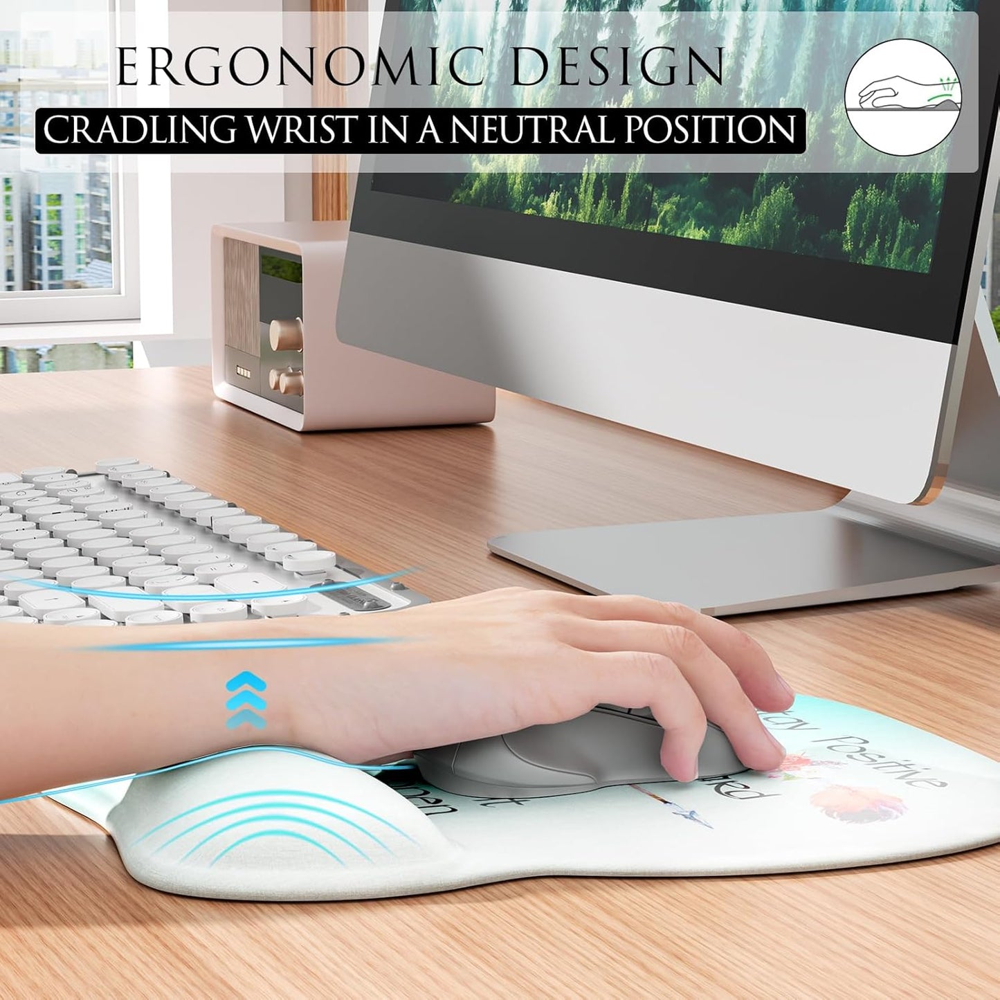 MROCO Ergonomic Mouse Pad with Gel Wrist Rest, Smooth Wrist Support Surface, Non-Slip PU Base for Pain Relief, Comfortable Mousepad for Computer, Laptop, Office & Home, 9.4 x 8.1 in, Black