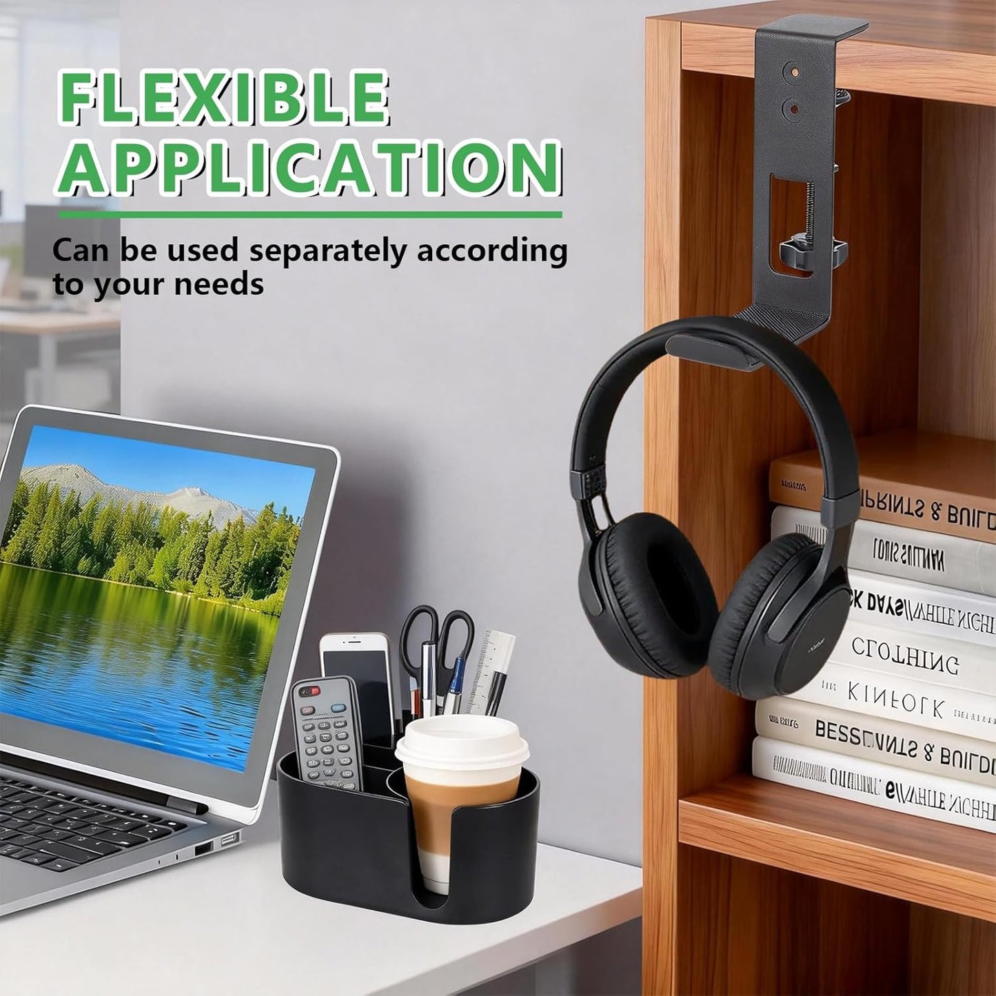 4 in 1 Desk Cup Holder Clamp on Under Desk Headphone Detachable Pen Cup Holder Hanger Caddy Organizer for Office Table, Lawn Chair, Pontoon Boat