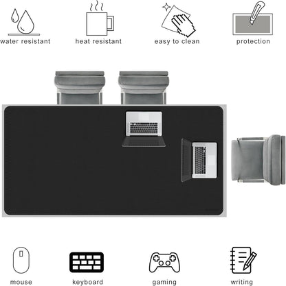Chihein 2XL 35" x 16" Cork & PU Leather Desk Mat, Dual Sided Desk Pad Protector, Waterproof Writing Blotter for Gaming, Office, Home (Black)