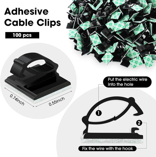 Eboot 100 Pieces Adhesive Cable Wire Clips Strong Cord Clips Wire Holders Cable Cord Management Straps Clamps Tie Holder for the Wall, Under Desk, Car, Office and Home