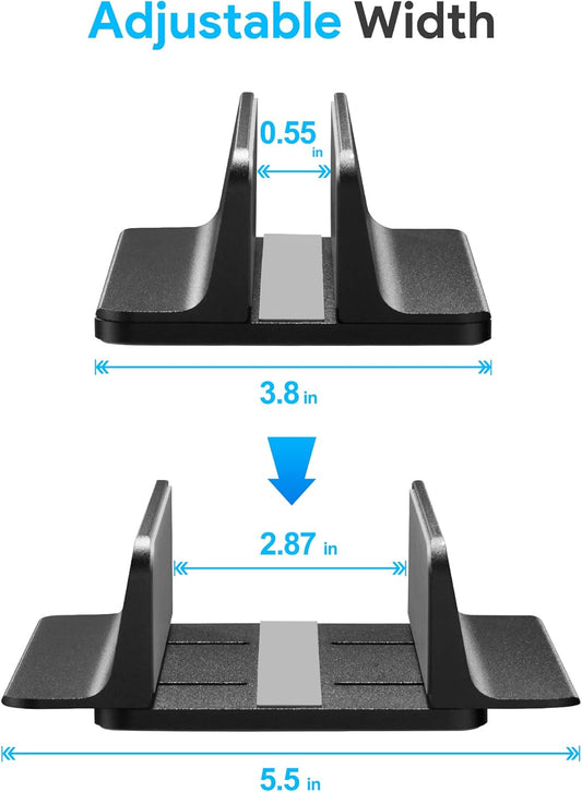 JARLINK Vertical Laptop Stand Holder, Aluminum Double Desktop Stand Holder with Adjustable Dock (Up to 17.3 inch), Compatible with MacBook, Surface, Chromebook, and Gaming Laptops, Silver