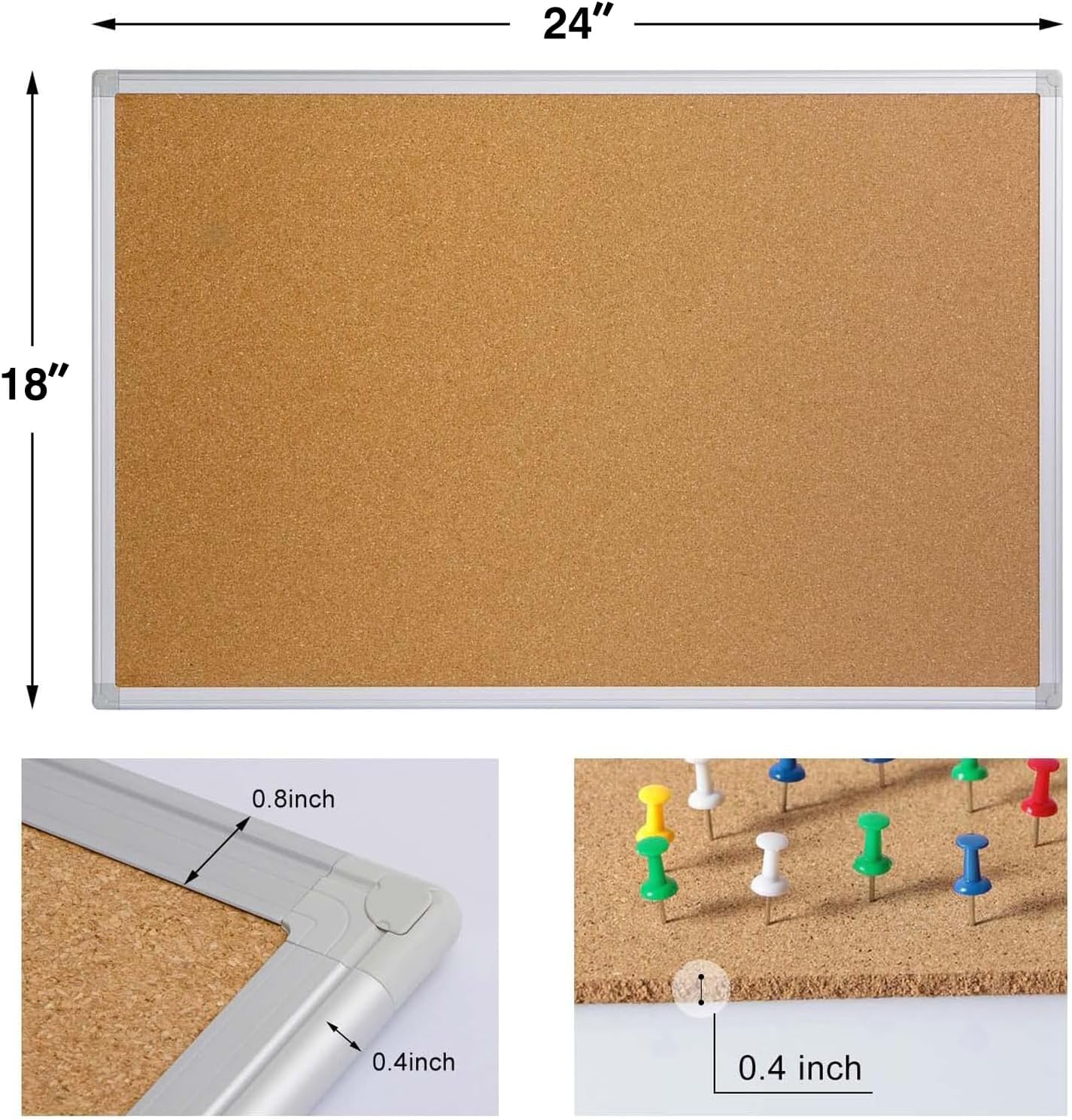 Bulletin Board 36 x 48, Silver Aluminium Framed 4x3 Large Wall Mounted Cork Office Notice Pin Board