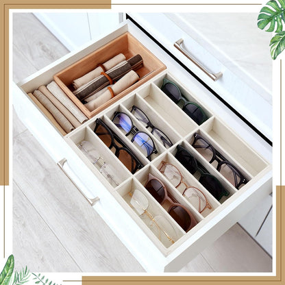 Amylove 2 Pcs Sunglass Organizer Trays Glasses Stackable Jewelry Trays Sunglass Organizer Display Box(8 Grids,Beige)