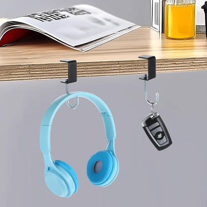 cobee Clamp-On Under Desk Hooks, Desk Mount Hanging Bag Holder Metal Hook Adjustable Headphones Clamp Organizer Portable Purse Hanger Clip Reduce Desk Clutter Table Desk Under Counter (4 Pcs, Black)