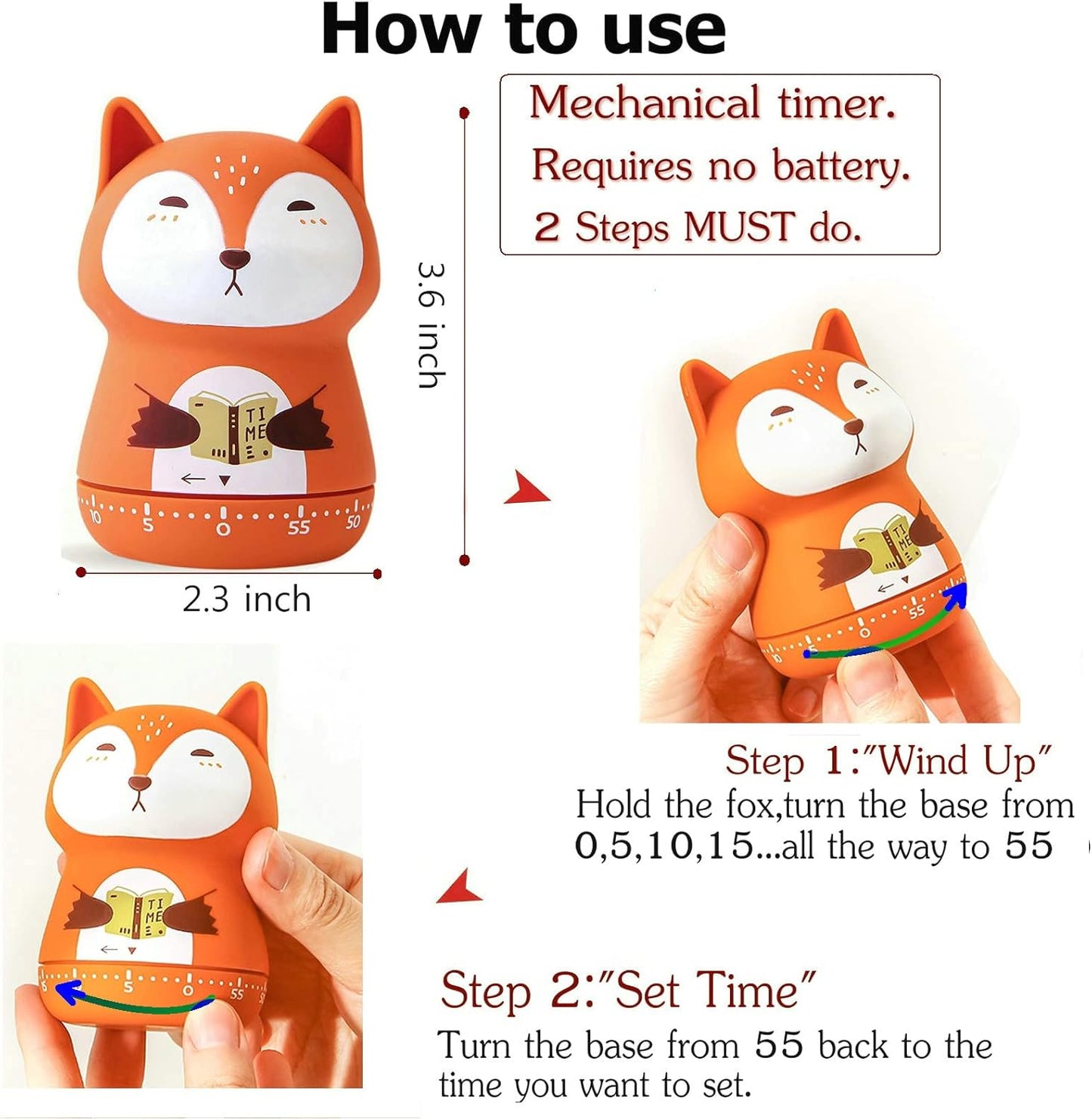 Mechanical Kitchen Timer - Cute Animal Wind Up 60 Minutes Manual Countdown Timer for Kids, Classroom, Home, Study and Cooking - Grey Raccoon