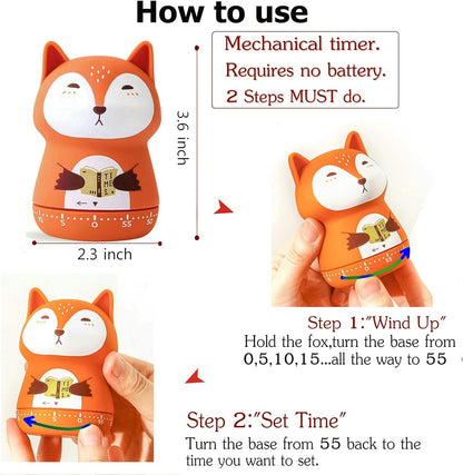 Mechanical Kitchen Timer - Cute Animal Wind Up 60 Minutes Manual Countdown Timer for Kids, Classroom, Home, Study and Cooking - Grey Raccoon
