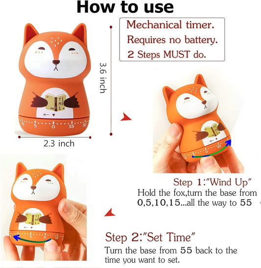 Mechanical Kitchen Timer - Cute Animal Wind Up 60 Minutes Manual Countdown Timer for Kids, Classroom, Home, Study and Cooking - Grey Raccoon