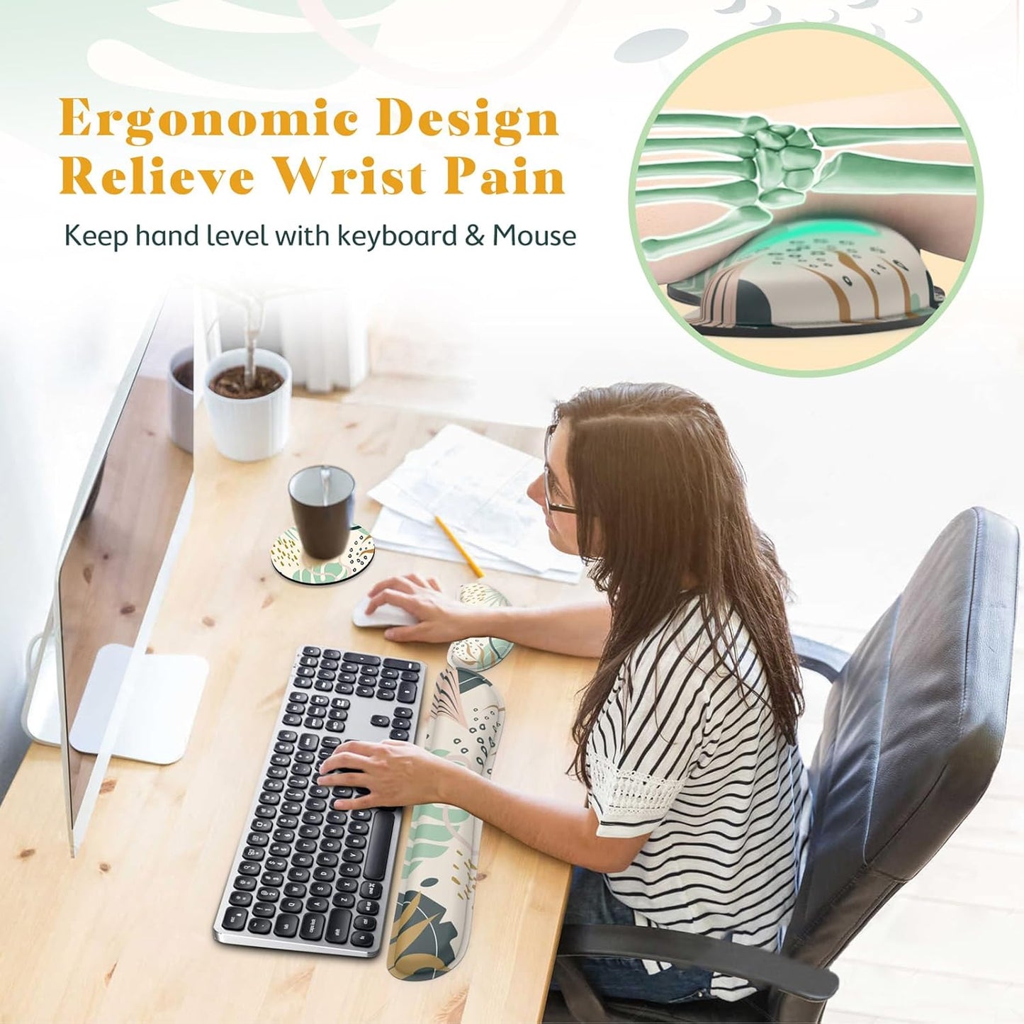 Gimars Upgrade Enlarge Silky and Superfine Fabric Gel Memory Foam Keyboard Wrist Rest Set, Ergonomic Keyboard Mouse Wrist Support for Typing Pain Relief, Comfort for Office, Gaming, Computer, Black
