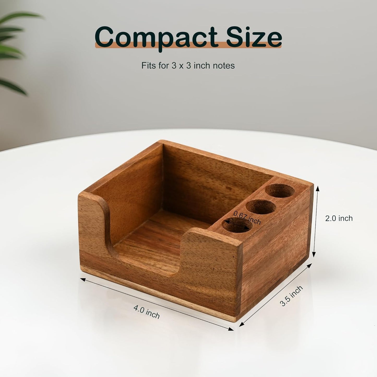 Acacia Wood Sticky Note Holder, 3x3 Post It Note Dispenser with Anti-Slip Pads, Natural Wooden Memo Organizer for Office Home School (3.5“x3.5"x2")