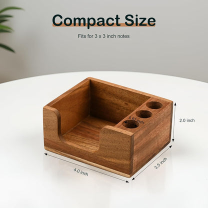 Acacia Wood Sticky Note Holder, 3x3 Post It Note Dispenser with Anti-Slip Pads, Natural Wooden Memo Organizer for Office Home School (3.5“x3.5"x2")