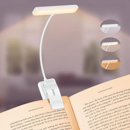 Gritin 19 LED Rechargeable Book Light for Reading in Bed with Memory Function- Eye Caring 3 Color Temperatures,Stepless Dimming Brightness,90 Hrs Runtime Lightweight Clip on Light for Book Lovers