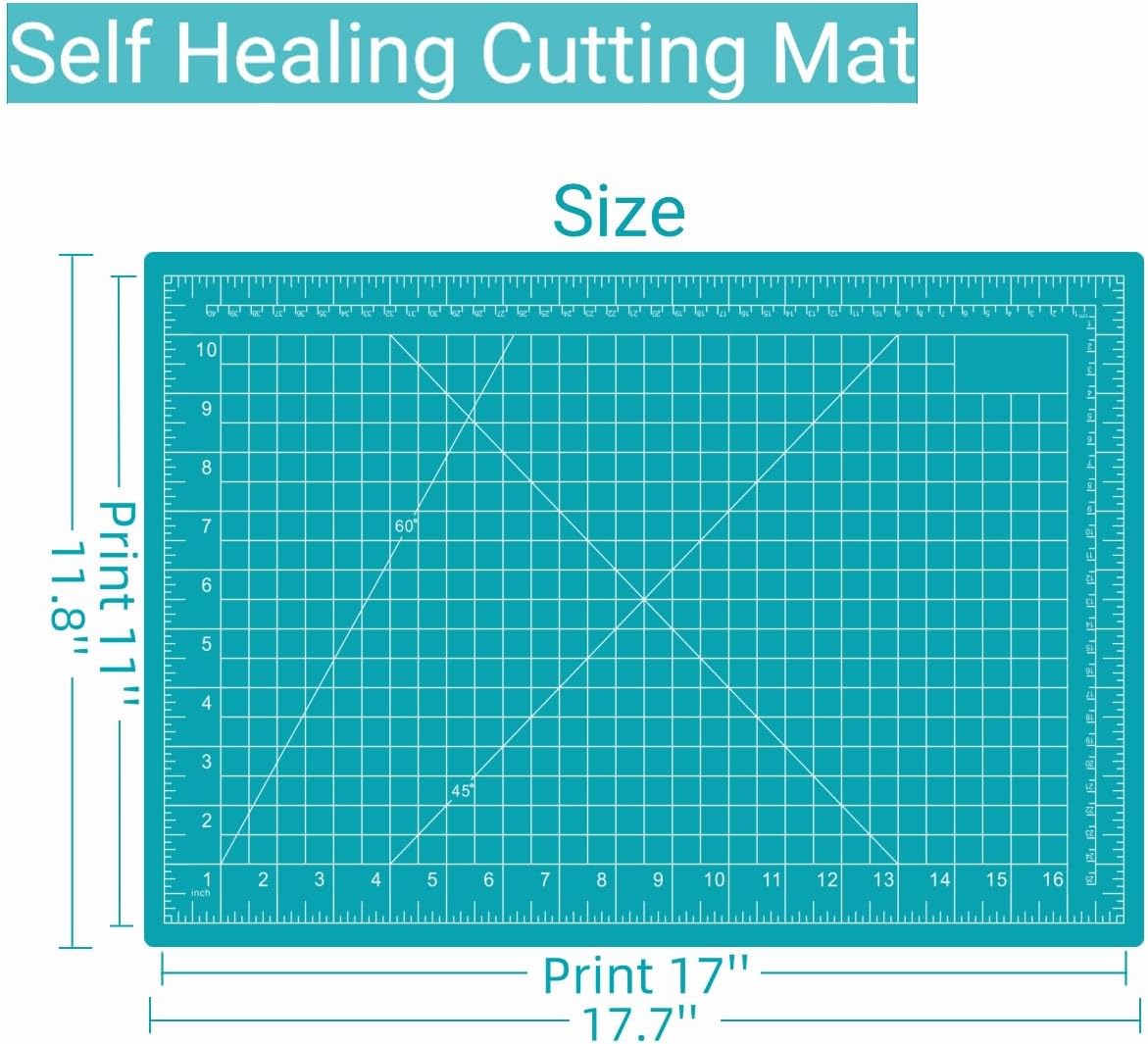 18"x24" Self Healing Cutting Mat, Sewing Mat for Crafts, Double Sided 5-Ply Table Cutting Board for Fabric Quilting Leather Modeling Hobby Project, Turquoise