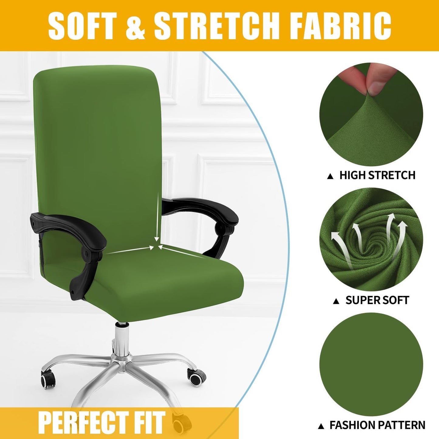 Smiry Stretch Printed Office Chair Armrest Covers, 2 Pcs Soft Fit Removable Washable Computer Desk Chair Arm Covers Protector, Black