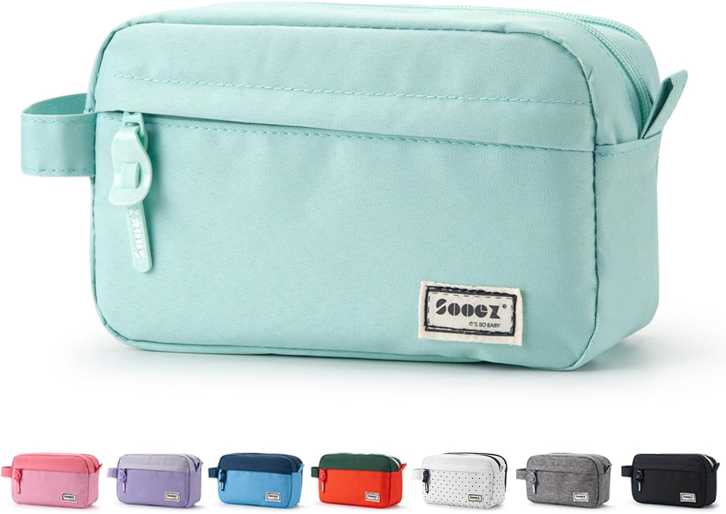 Sooez Original High Capacity Pencil Case, Big Pencil Bag Pouch Box Organizer Pen Case, Aesthetic Supply for Girls Adults, Portable Journaling Supplies with Easy Grip Handle & Loop, Mint Green