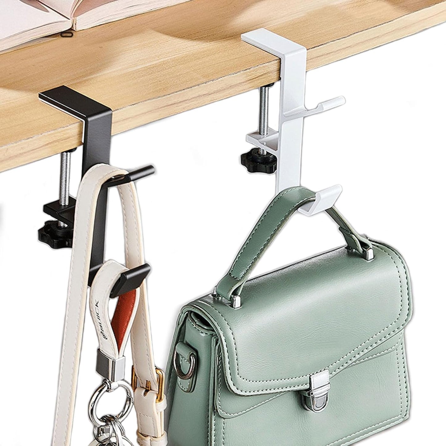 KISOY 2Pcs Purse Hook for Table Desk Bag Hook Purse Hanger for Table Backpack Hanger Headphones Holder underdesk Hook Bag Holder for Table (Black)