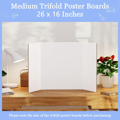 AKONEGE 3Pcs Small Trifold Poster Board, 21 x 14 inches White Tri Fold Poster Boards Corrugated Presentation Board Science Fair Display Boards for School Fun Projects, Exhibitions and Business
