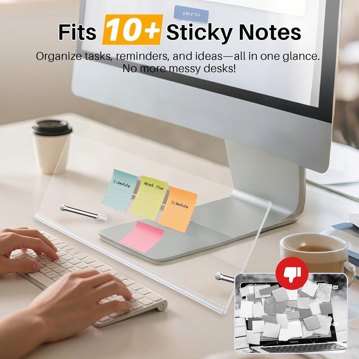 Monitor Memo Board Holder 14"x5", Office Organization Memo Holders for Computer Sticky Note Holder, Space-Saving Under Monitor, Movable & Reusable, Screen Saver for Office & Home Desktop Decor