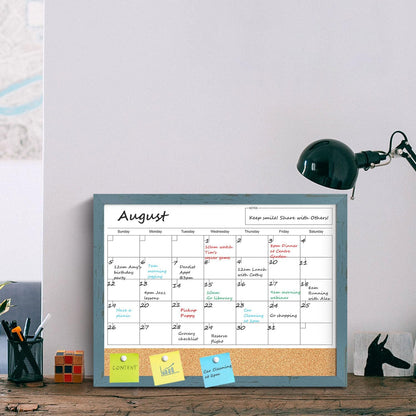 Calendar Whiteboard for Wall, TANKEE 17x13 Inches Whiteboard Calendar Cork Board Combo, Small Magnetic White Board with Wood Framed, Hanging Dry Erase Board for Kitchen Home Office School Planner
