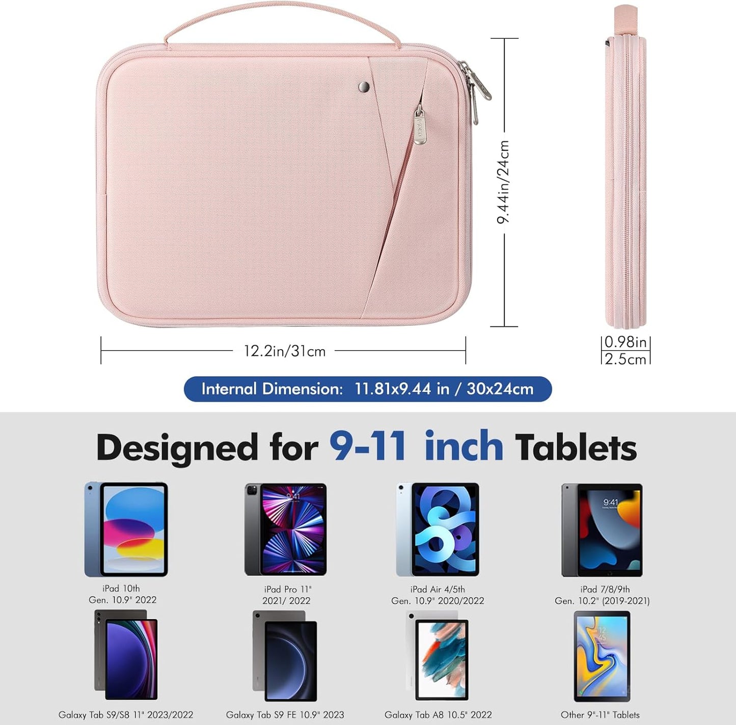 MoKo 9-11 Inch Tablet Sleeve Carrying Case with Handle, Padded Protective Travel Bag for New 11-inch iPad Air 4 2026/Pro M5/ A16, iPad 10th/Air 5/4th 10.9, i-Pad 9/8th 10.2,Tab S9/S8 11, Black