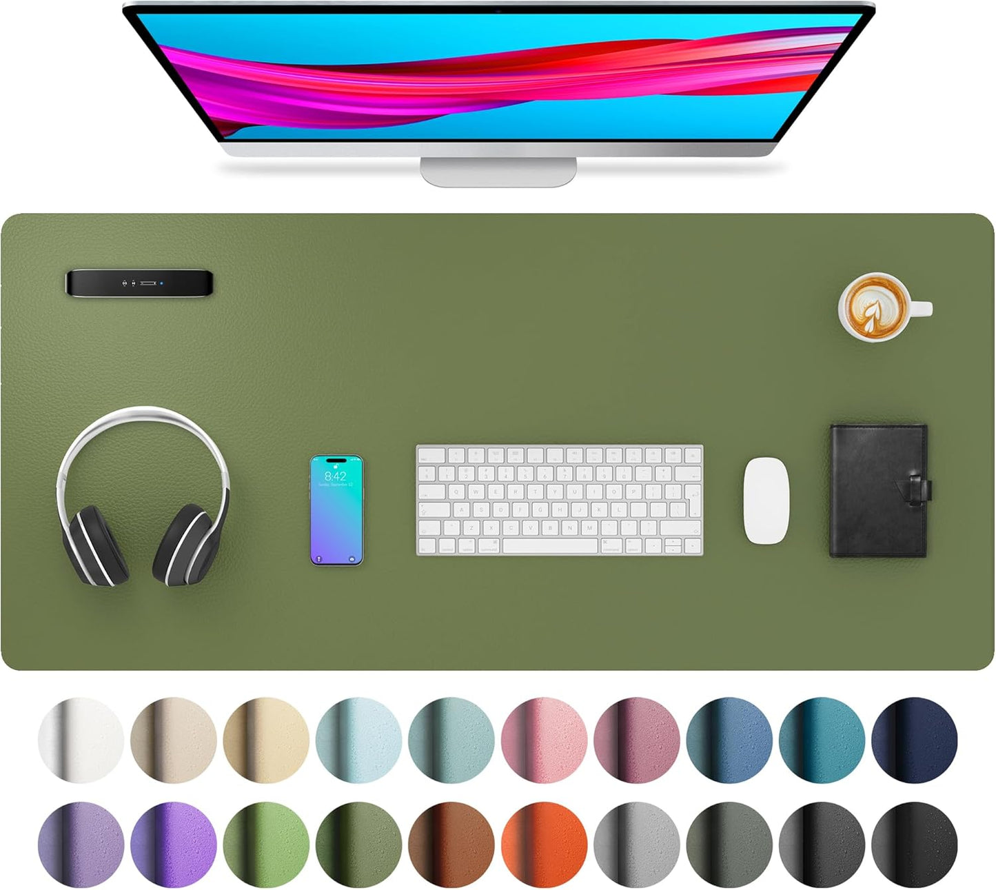 Aothia Non-Slip Waterproof PU Leather Desk Pad Protector for Mouse, Writing Desk, Office, Home, Laptop Blotter, 23.6" x 13.7", Black - Colors B