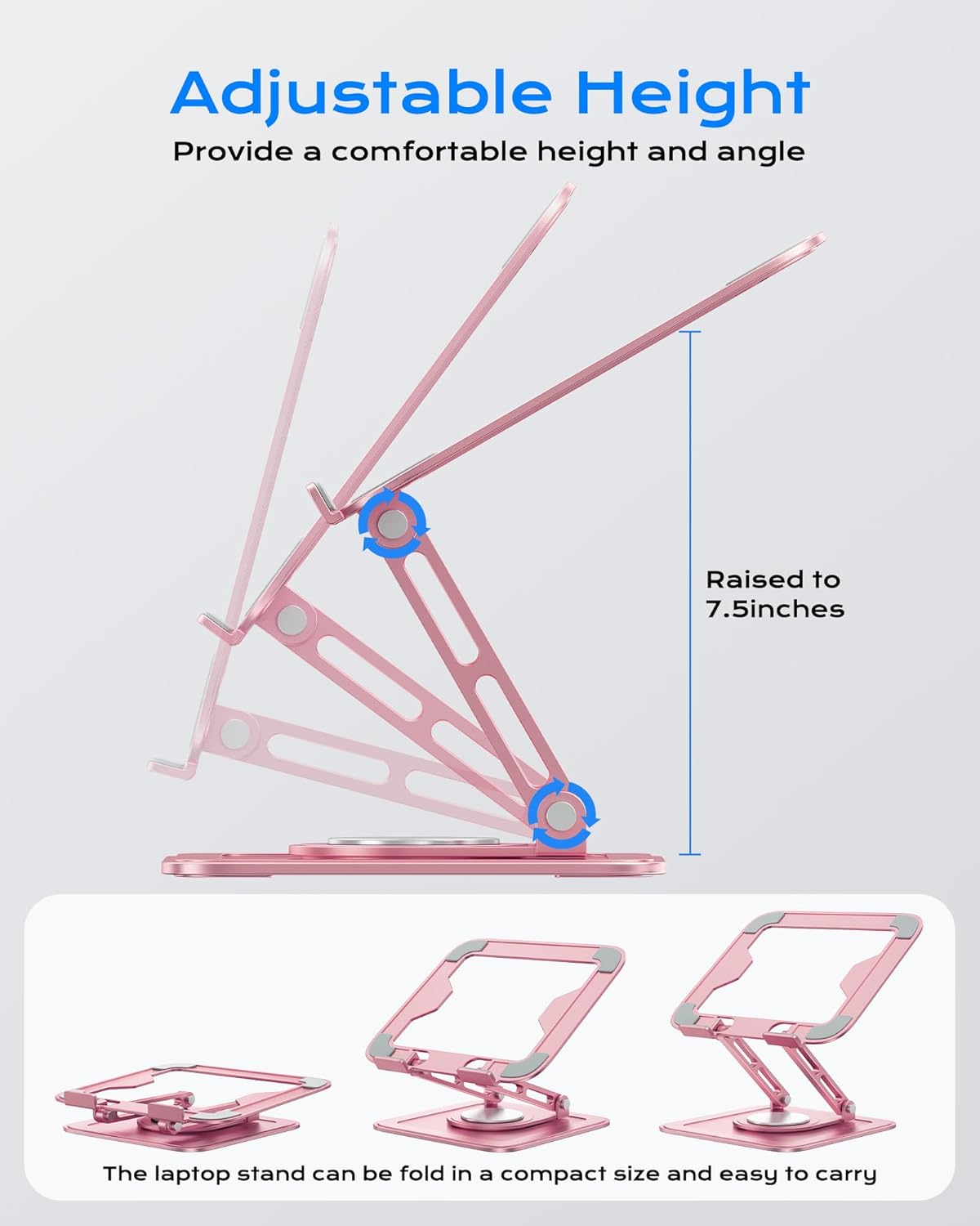 LOXP Adjustable Laptop Stand, Computer Stand with 360 Rotating Base, Ergonomic Laptop Riser Mount for Desk Foldable Protable Computer Desk Fits with MacBook Pro Air (10-16") - Pink