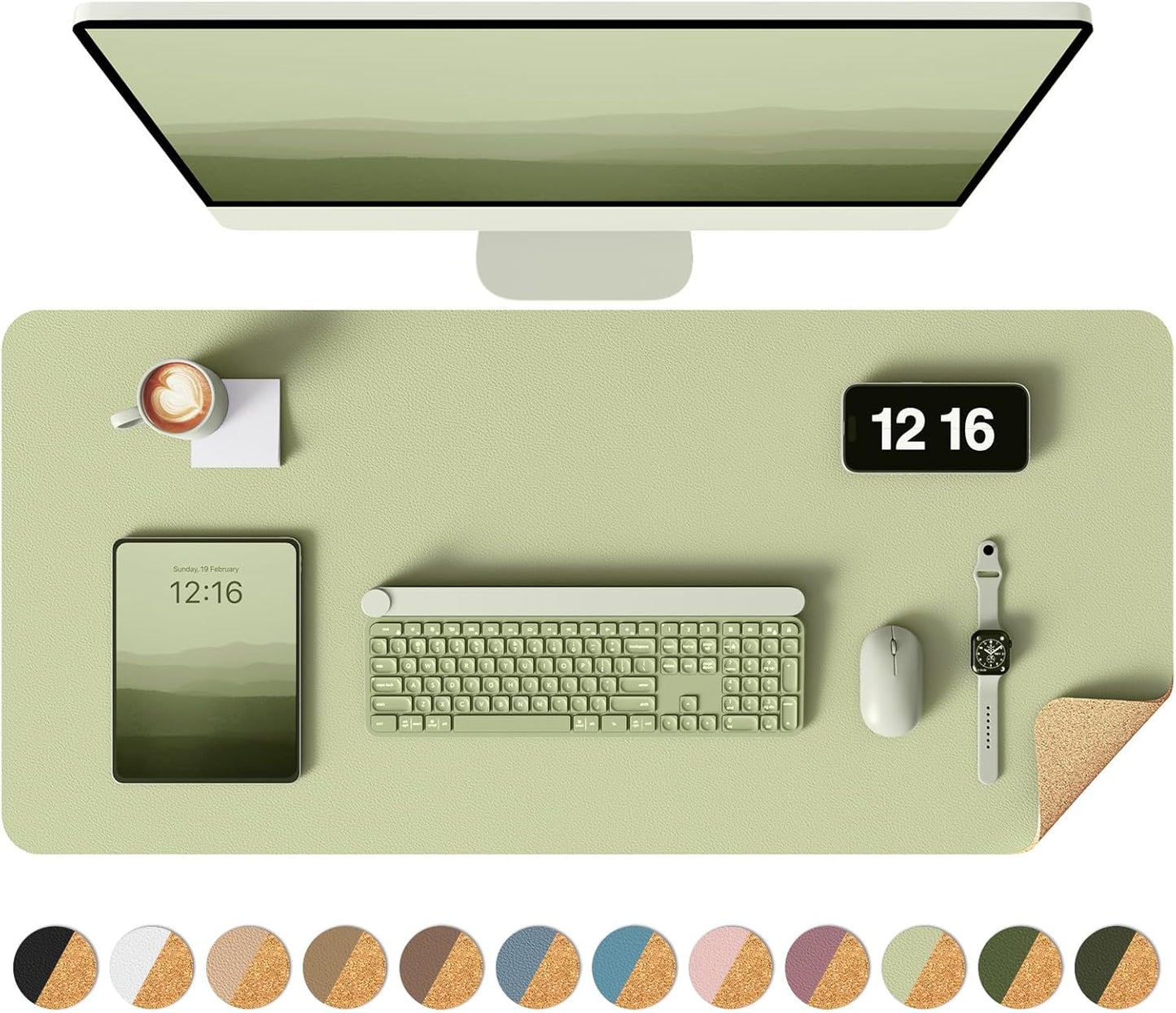 YSAGi Double-Sided Desk Pad, 31.5"x15.7"Leather Desk Mat, Eco Cork Desk Pad Protector,Large Mouse Pad,Waterproof Desk Blotter for Office/Home(Coffee)