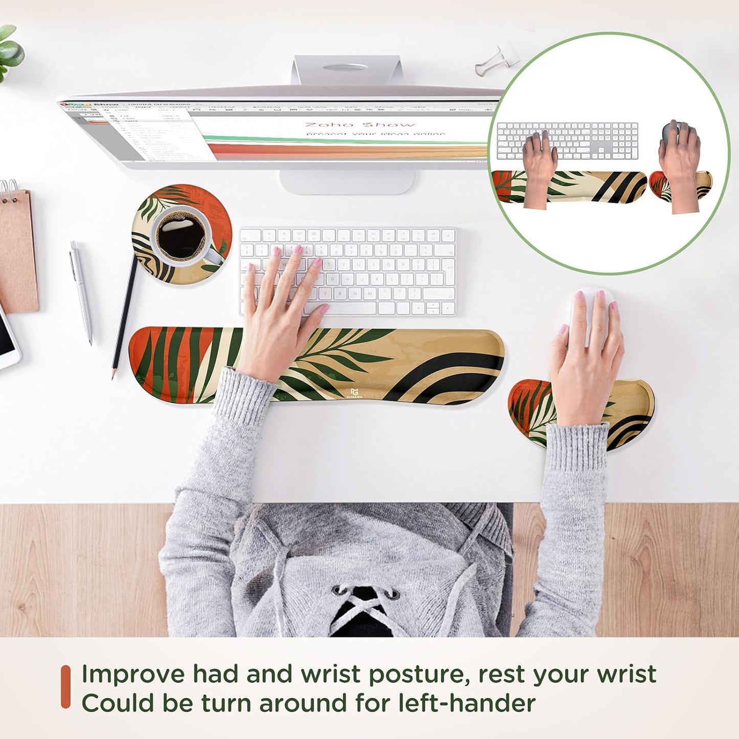 Gimars Upgrade Enlarge Silky and Superfine Fabric Gel Memory Foam Keyboard Wrist Rest Set, Ergonomic Keyboard Mouse Wrist Support for Typing Pain Relief, Comfort for Office, Gaming, Computer, Black
