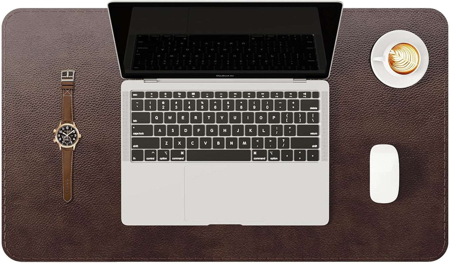 YSAGi Genuine Leather Desk Mat, 35.4"X17" Leather Desk Mat, Office Desk Pad, Thick Desk Pad with Stitched Line, Non-Slip Laptop Writing Pad with Rubber Base(Black, 35.4"X17")