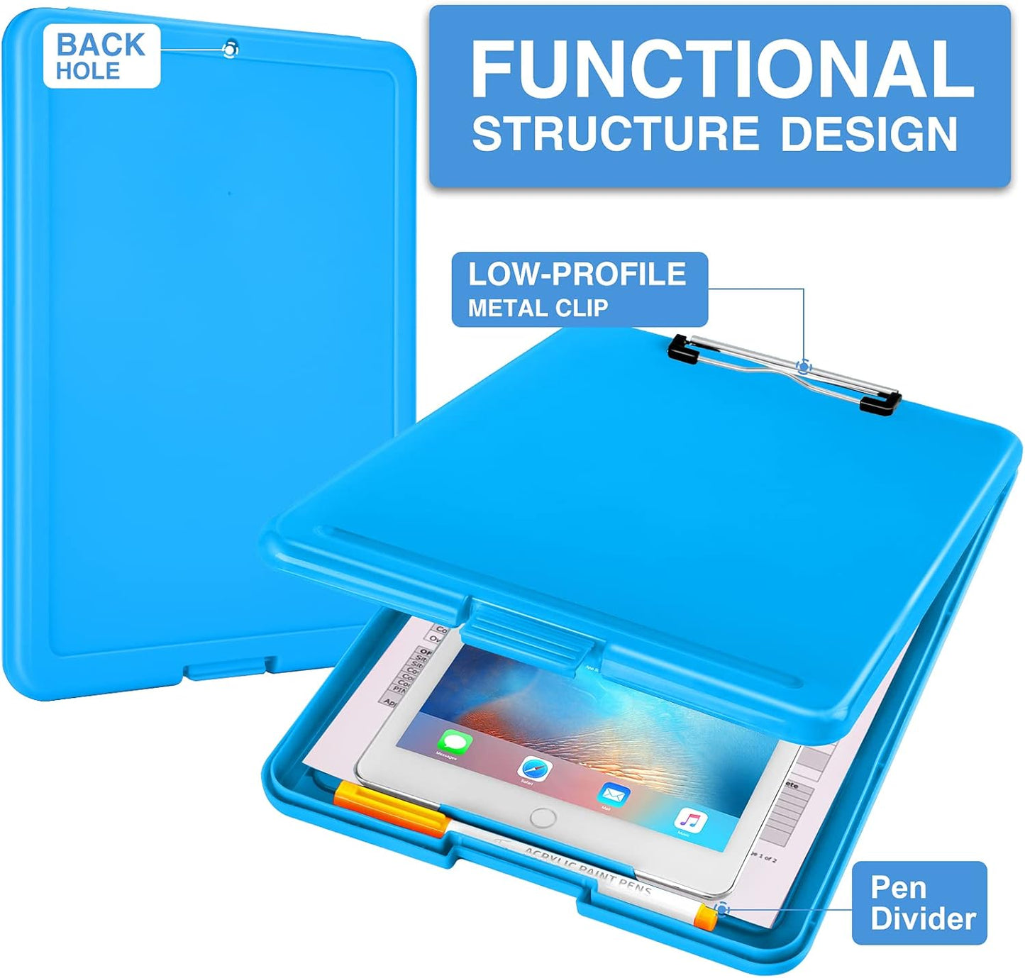 Sooez Clipboard with Storage, Plastic Storage Clipboards with Low Profile Clip, Nursing Clip Boards Foldable, Hanging Clipboard Case for Work, Teacher, Classroom Must Haves, Office School Supplies