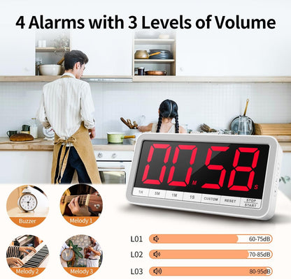 VOCOO Digital Kitchen Timer with 7.8” Extra Large Display, Magnetic LED, with 3 Brightness, 4 Alarms and 3 Volume Levels, Battery Powered Countdown Count Up Timer for Cooking, Classroom, Home Gym
