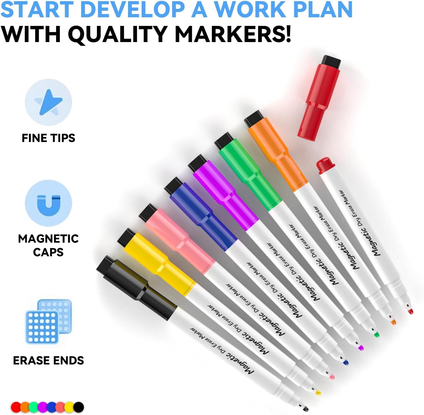 Dry Erase White Board, Cazeyoo Magnetic Desktop Whiteboard 16 x 12inch with Stand, 10 Markers, 4 Magnets and 1 Eraser, Portable Double-Sided White Board for Kids Drawing, Office, Home, School