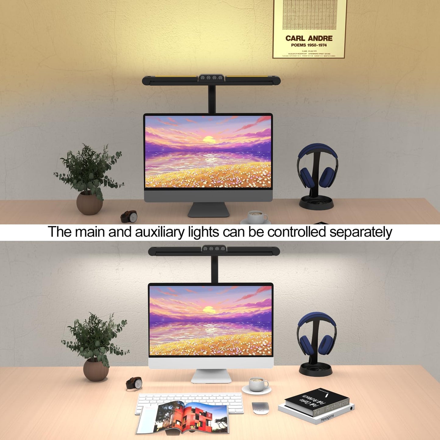 Omorepa 3 Light Bar Gooseneck Architect Desk Lamp with Clamp, 24W Bright Led Tall Overhead Desk Light for Home Office,Eye Care Reading Table Light for Desktop Working,Drafting,Reading