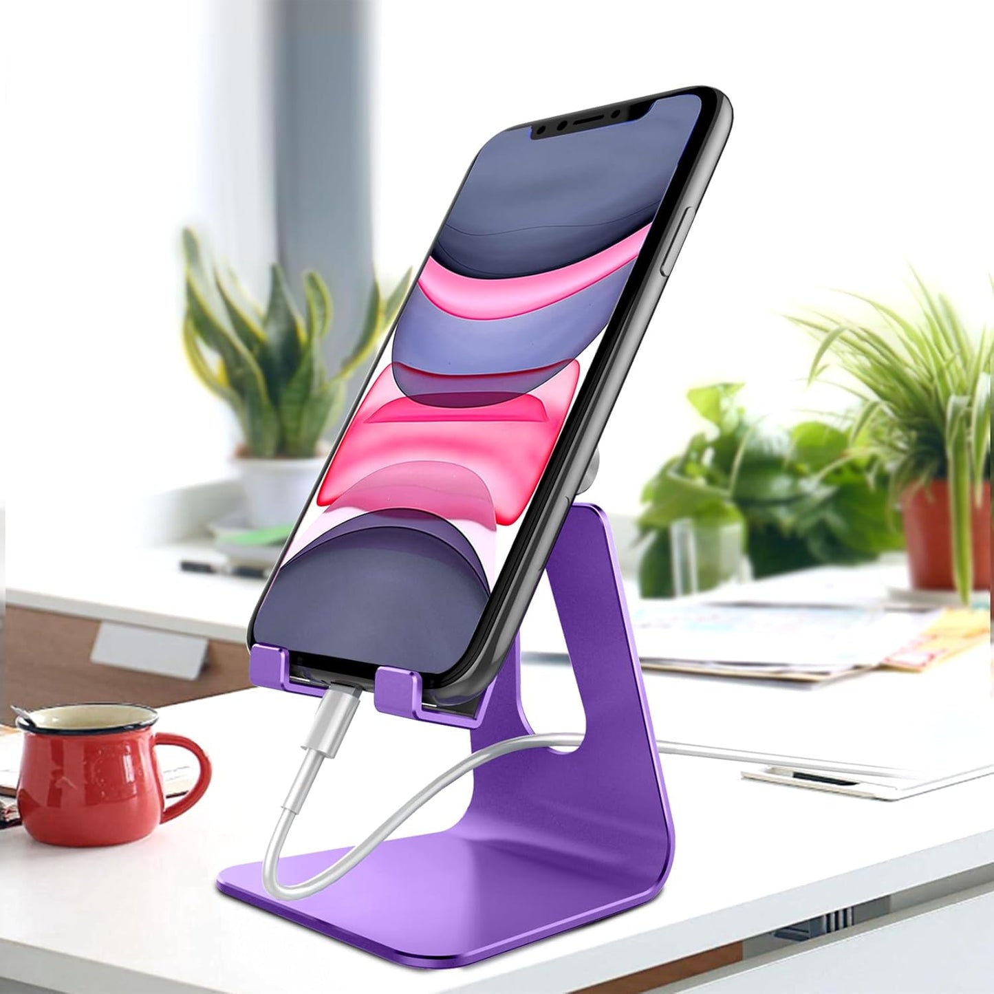 CreaDream Adjustable Cell Phone Stand, Phone Stand, Cradle, Dock, Holder, Aluminum Desktop Stand Compatible with Phone 16 15 14 13 12 11 Pro Max Plus SE, Accessories Desk, All Mobile Phones-Rose Gold