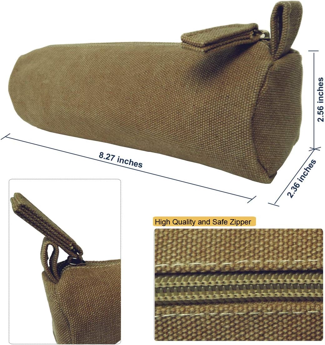 Heavy Canvas Stationery Portable Compact Simple Zipper Pencil Case and Durable Small Medicine Bag 1 Pack Khaki