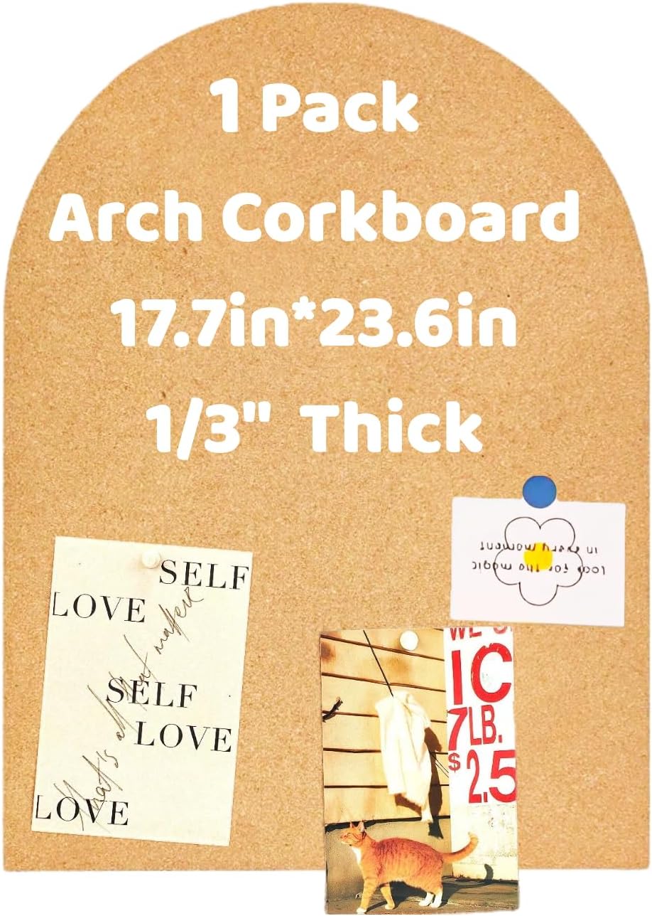 Okydoky 12mm Thick Arch Cork Board, 10.4in x 14.4in Self-Adhesive Pin Board,1 PC for Home Office Décor