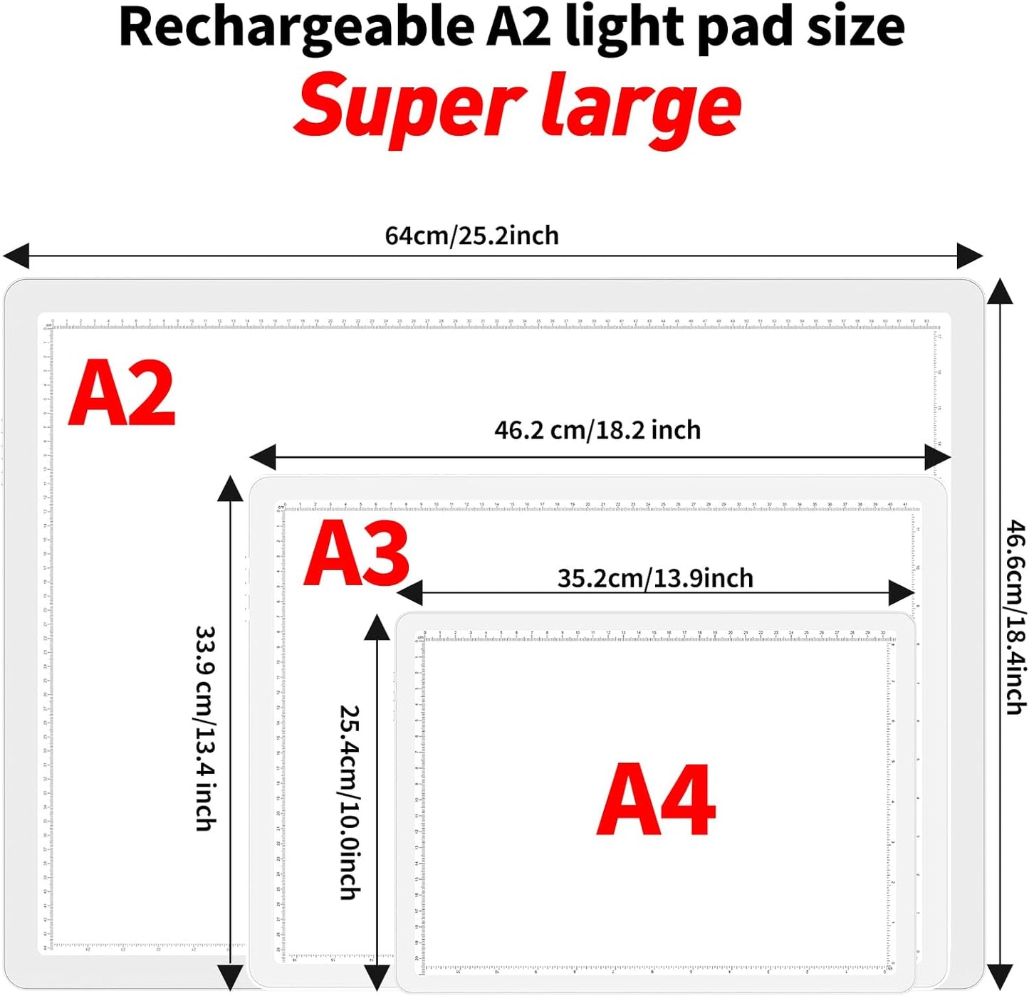 TOHETO Rechargeable A2 Light Pad for Diamond Painting 25.2''x18.4'', Magnetic Diamond Art Light Board, Wireless Lightbox for Tracing and Drawing, Cordless LED Light Table for Sketching, Weeding Vinyl
