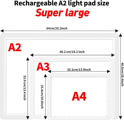 TOHETO Rechargeable A2 Light Pad for Diamond Painting 25.2''x18.4'', Magnetic Diamond Art Light Board, Wireless Lightbox for Tracing and Drawing, Cordless LED Light Table for Sketching, Weeding Vinyl