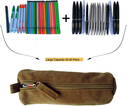 Heavy Canvas Stationery Portable Compact Simple Zipper Pencil Case and Durable Small Medicine Bag 1 Pack Khaki