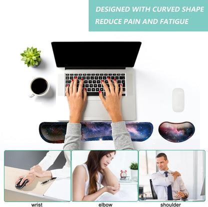 Keyboard Wrist Rest Mouse Wrist Support Set, Memory Foam Wrist Rest Pad for Computer Laptop Keyboard Mouse, Ergonomic Wrist Cushion Support for Typing Pain Relief, Gaming Home Office, Flowers Grass