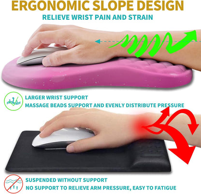 Hokafenle 2 in 1 Ergonomic Mouse Pad Wrist Support & Wrist Rest for Computer Keyboard Set, with Relieve Carpal Tunnel Pain Massage Bulge and Full Memory Gel Design (2In1 Set, Black)