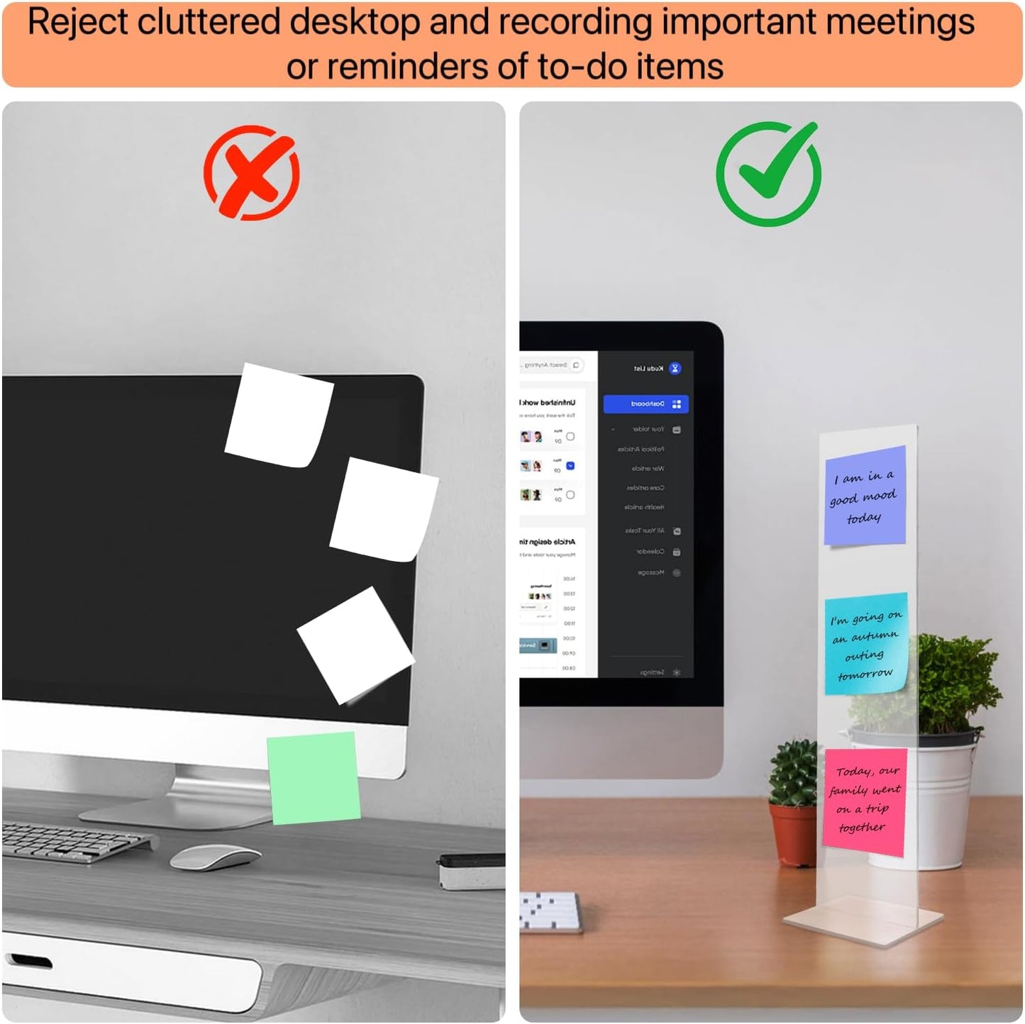 Detachable Acrylic Monitor Memo Board & Memo Message Board Holder by Computer Screen Sticky Note Stand Message Panel Reminder for Office Desk Accessories.2PCS Clear