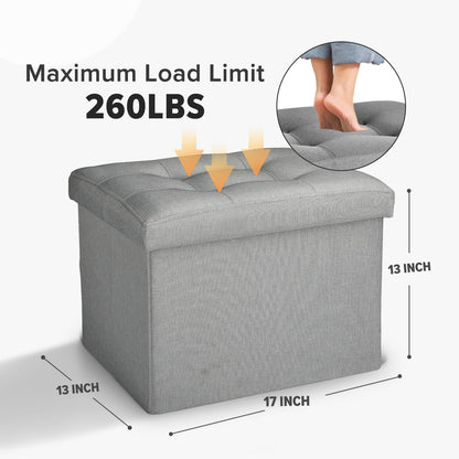 LINMAGCO Ottoman Storage Ottoman with Storage Small Foot Rest Stool Under Desk Stool Short Folding Footrest Linen Cloth Dark Gray 16X12X12IN