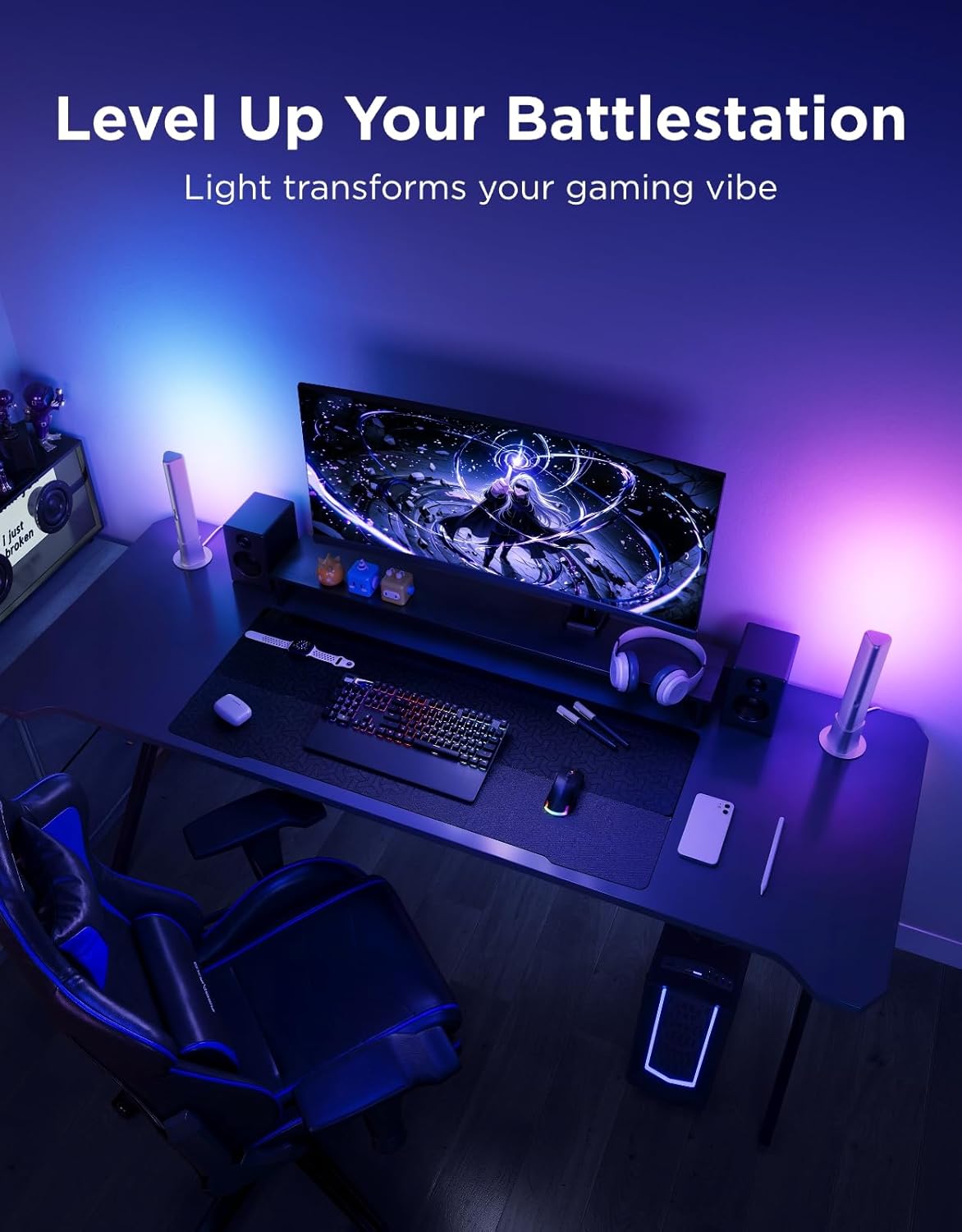 Govee Smart LED Light Bars, Work with Alexa and Google Assistant, RGBICWW WiFi TV Backlights with Scene and Music Modes for Gaming, PC, Living Room Decoration, Black
