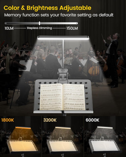 Glocusent Super Bright Eye-Caring Music Stand Light, Clip on Piano Lamp with 3 Colors & 5 Brightness Levels, 57 LEDs, USB-C Rechargeable, Lasts up to 140 Hrs, Perfect for Piano & Sheet Music