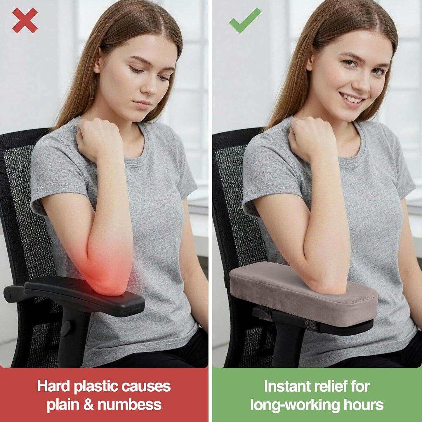 Smiry Ergonomic Office Chair Armrest Pads, Memory Foam Arm Rest Covers, Non-Slip Armrest Cushion with Adjustable Buckles and Straps, Elbow Relief for Desk, Gaming & Wheelchair (Black, Set of 2)