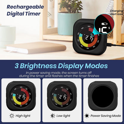 PERSUPER Visual Timer for Kids, 10 Hours Countdown/Up, with Rechargeable, 3 Volume Levels, 3 Brightness Display, and Magnetic, Homeschool Study Tool, Large Digital Timers for Classroom, Kitchen