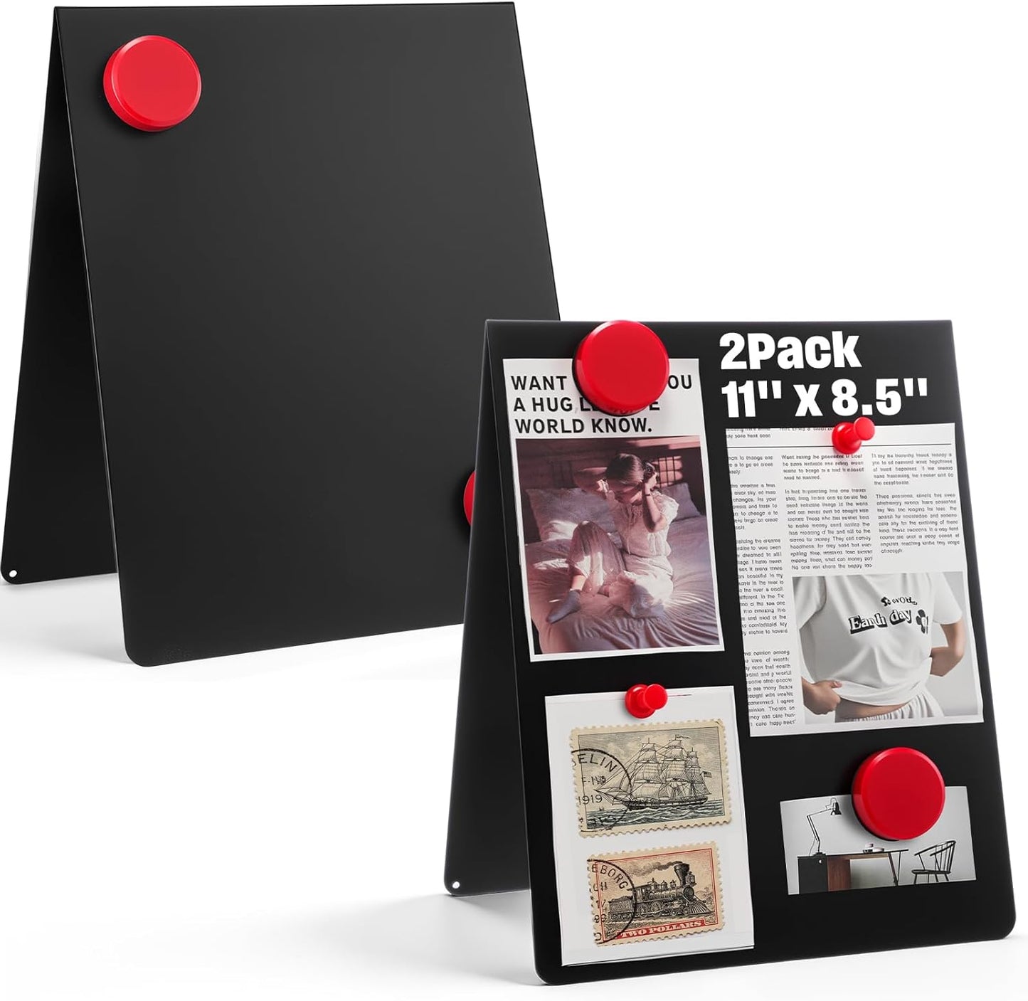 Fainne 2 Pack 6x8 Inch Magnet Display Stand, Double-Sided Magnetic Bulletin Board with Stand Tabletop Blank Magnetic Signs for Restaurant Menu Office Home School, Black