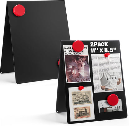 Fainne 2 Pack 6x8 Inch Magnet Display Stand, Double-Sided Magnetic Bulletin Board with Stand Tabletop Blank Magnetic Signs for Restaurant Menu Office Home School, Black