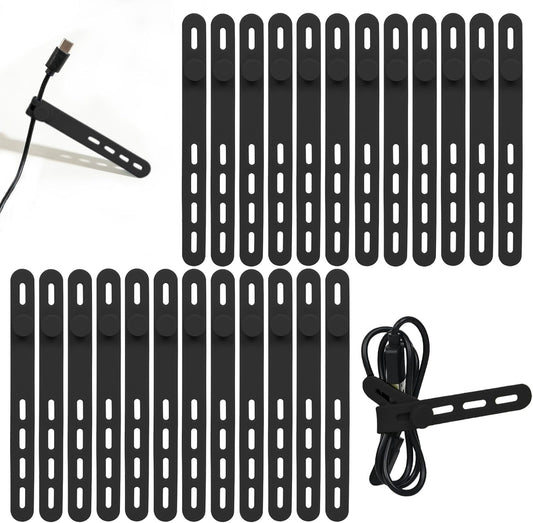 Donruby 24Pcs Silicone Cable Ties - Reusable & Washable with Locking Buckles, Adjustable Fastening Cable Management Straps, Multi-Purpose High Elasticity Cord Organizer (4 Colors)